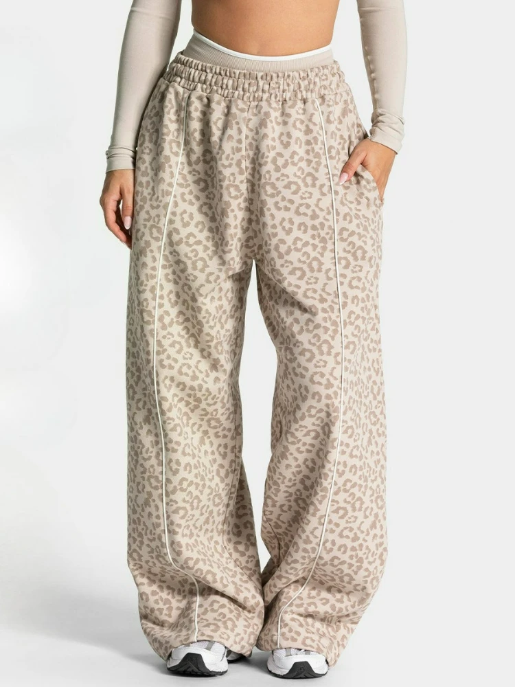 Chique losse joggingbroek met luipaardprint, dames elastische taille, sport, fitness, yogabroek, dames casual gymbroek, streetwear - afbeelding 2