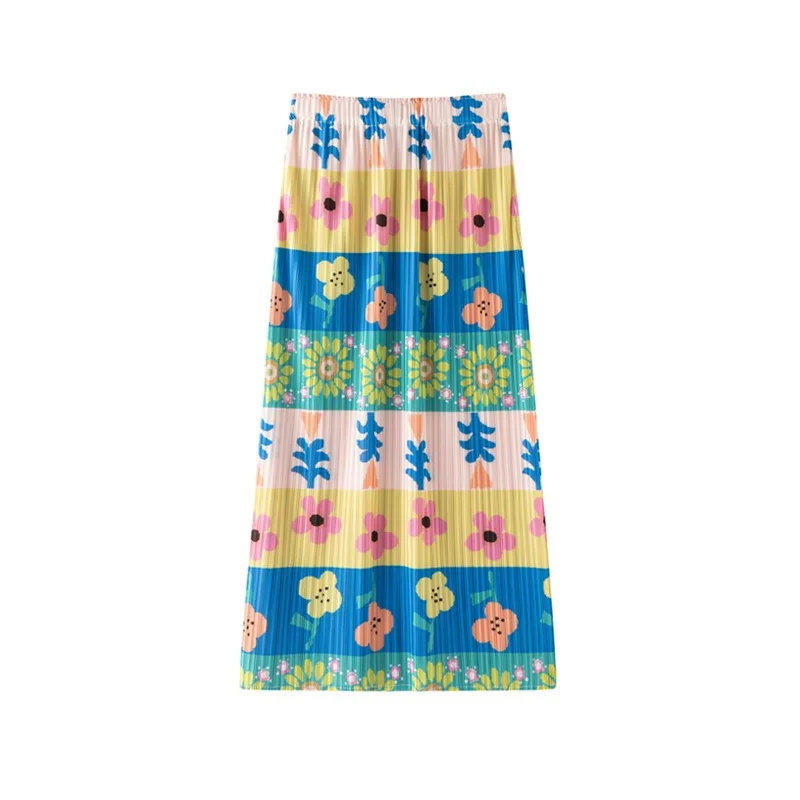 Miyake Pleated New Original Niche High-End Design Printed Skirt Pleated Elegant Versatile Slimming Mid-Length Skirt for Women