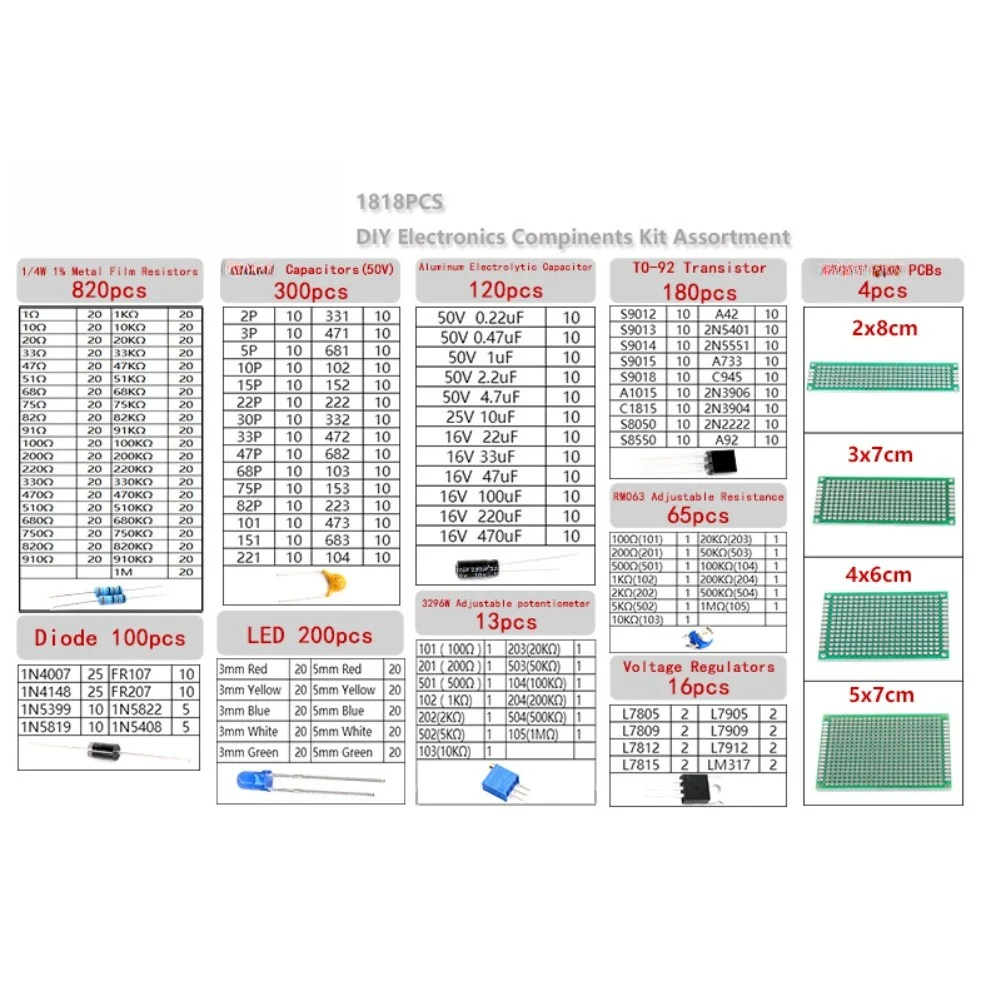 kit-de-1818-composants-pour-projets-arduino-comprenant-resistances-condensateurs-transistors-led-diodes-et-cartes-de-circuits-imprimes
