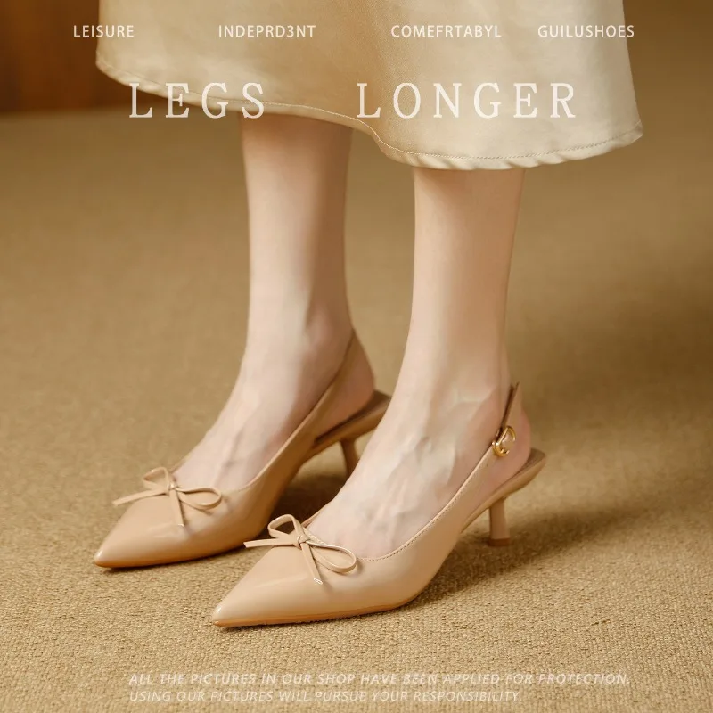 Women Pointed Toe Slingback Pumps Bow Detail Kitten Heel Elegant Office Party Wedding Evening Dress Shoes