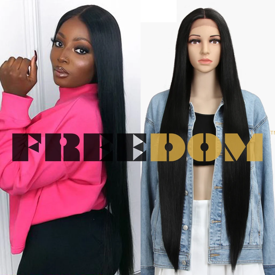 FREEDOM Gerade Synthetische Lace-Front-Perücke für Frauen 38 Zoll Lang Ombre Braun Rot Blond Highlight Lace-Frontal-Perücken Cosplay-Perücke – Detail 7