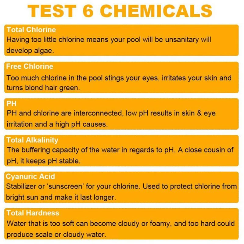 50 шт./бутылка 6 в 1, многофункциональные тест-полоски для хлора PH, спа, тестер воды для бассейна, бумага