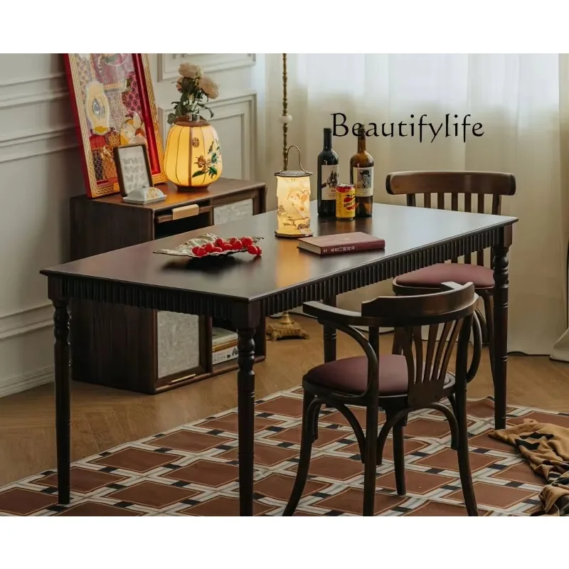 Tt Accordion Solid Wood Dining Table Rectangular Medium And Ancient Style Eating Table Household American Desk Small Apartment