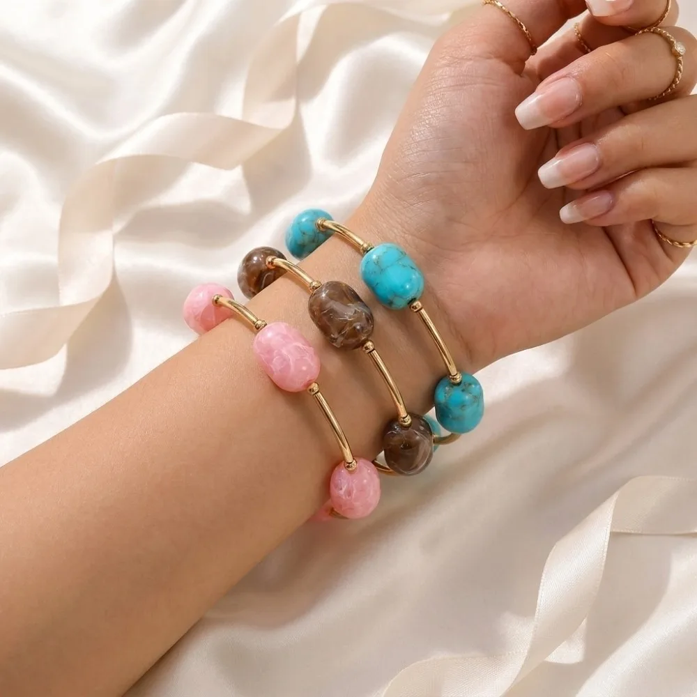 Bohemian Style Resin Bead Bracelets Irregular Marbled Stackable Bangles Stone Look Multi-Color Bracelet Set Middle East