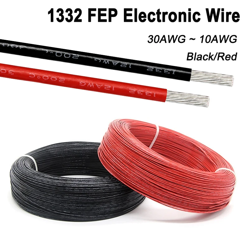 5m/10m Black Red 1332 PTFE Wire FEP Insulated 30 28 26 24 22 20 18 16 14 13 12 11 10AWG High Temperature Tinned Copper Cable