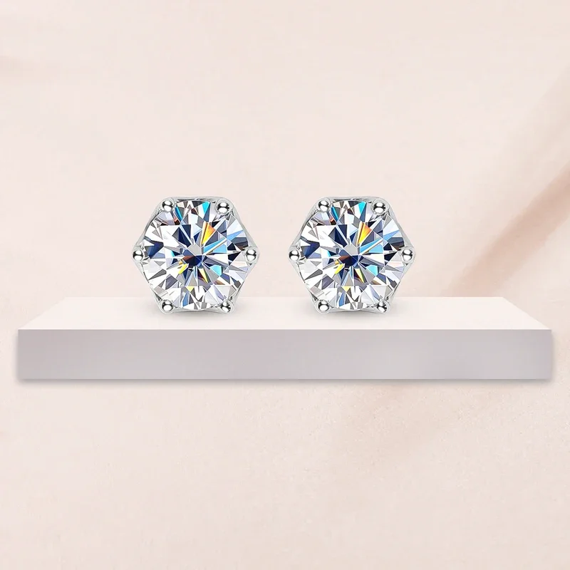 NKHOG 0.5-2 Carat D Color Moissanite 925 Sterling Silver Stud Earrings For Women Sparking Wedding Engagement Party Fine Jewelry