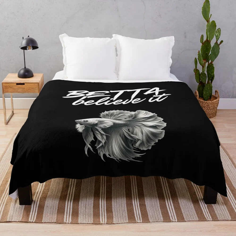 Betta Believe It Funny Exotic Betta Fish Gift Throw Blanket Sofas christmas gifts Luxury Brand Blankets