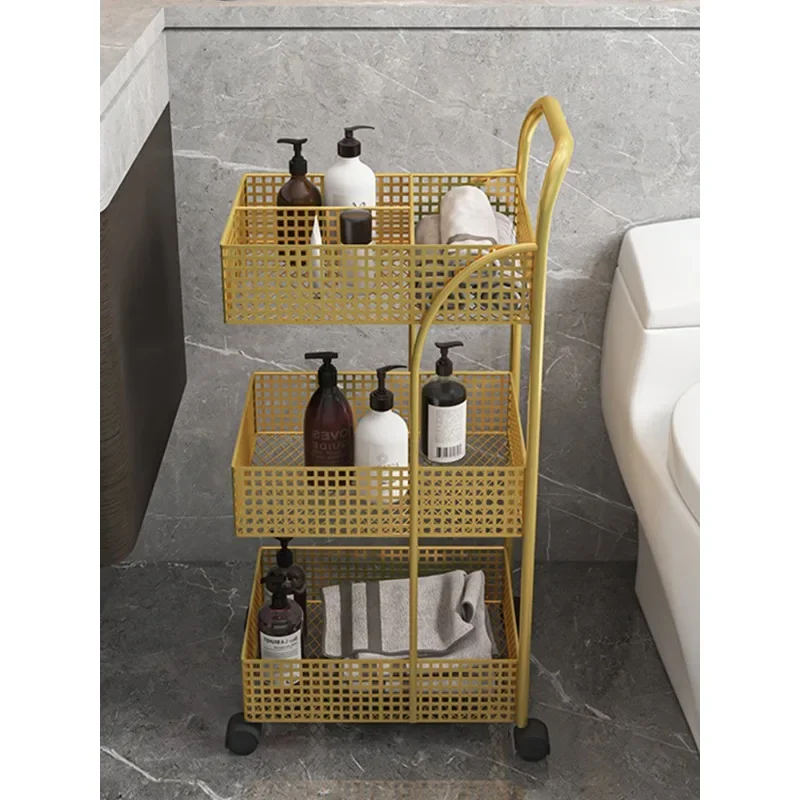 Nordic Metal Rolling Storage Cart with Mesh Baskets, Mobile Utility Trolley with Wheels for Bathroom, Kitchen, Bedroom & Offic
