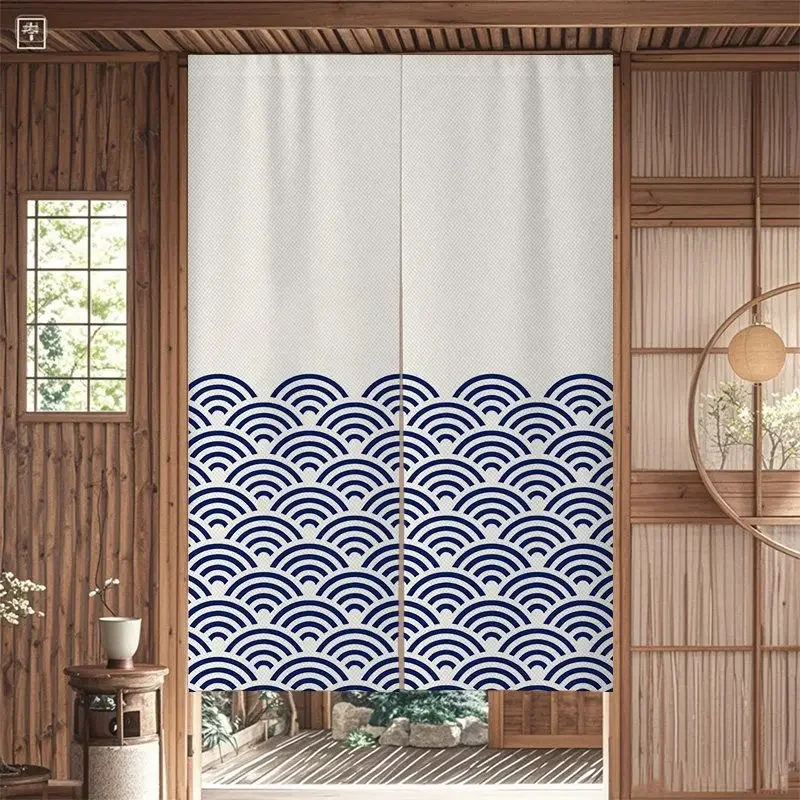 Japanese ukiyo-e Kanagawa Half Curtain Wave Mount Fuji Partition No Punching for Home Decor Door Curtain Japanese Noren Style