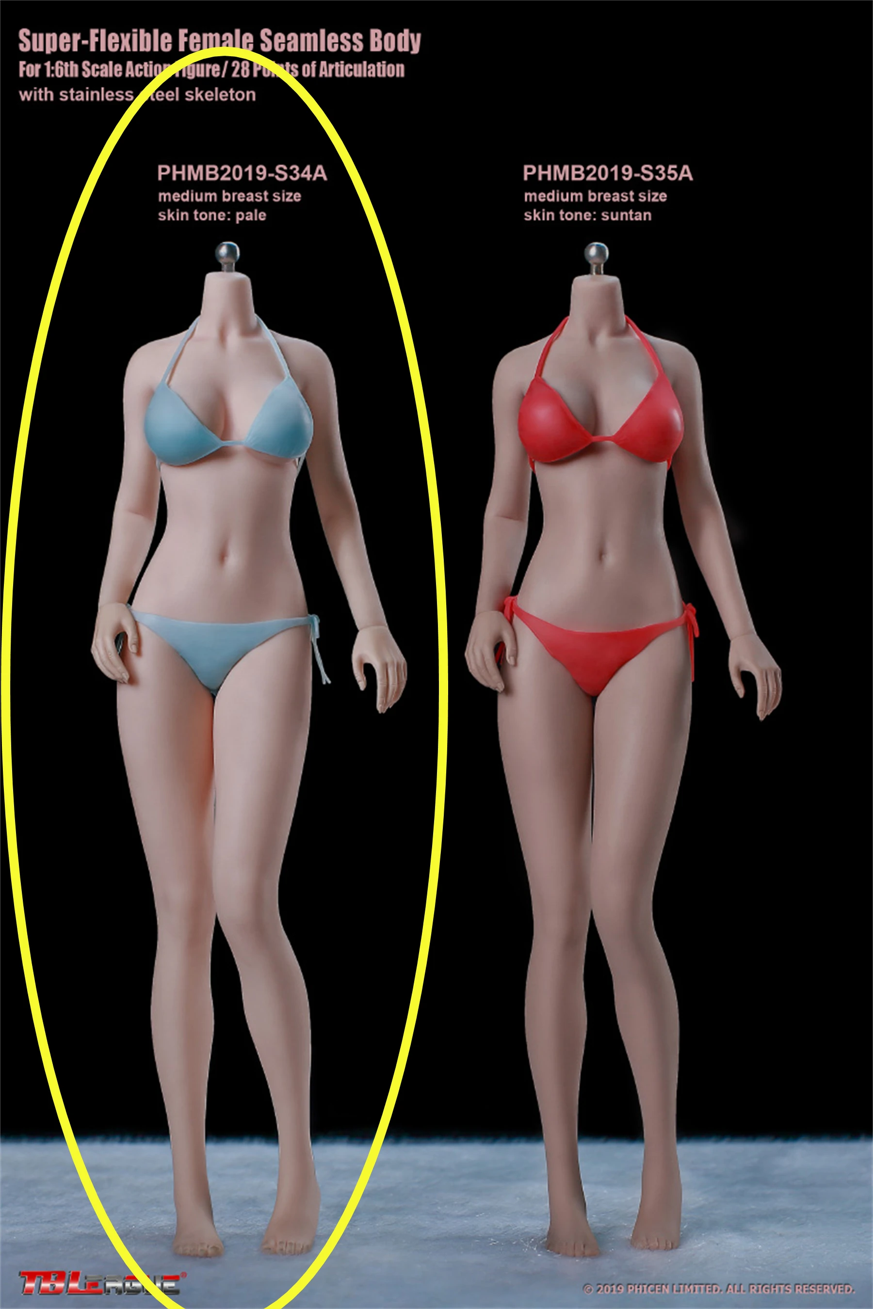 

TBLeague 1/6 PHMB2019-S34A Flexible Pale Skin Seamless Narrow Shoulder Body Medium Breast Action Figure