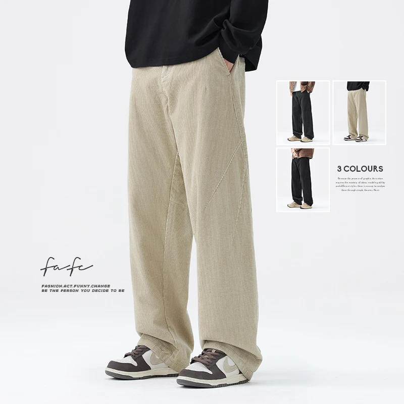 

Осенне-зимние американские брюки из плотного вельвета из чистого хлопка, свободного прямого кроя, широкие, струящиеся, повседневные, длинные.