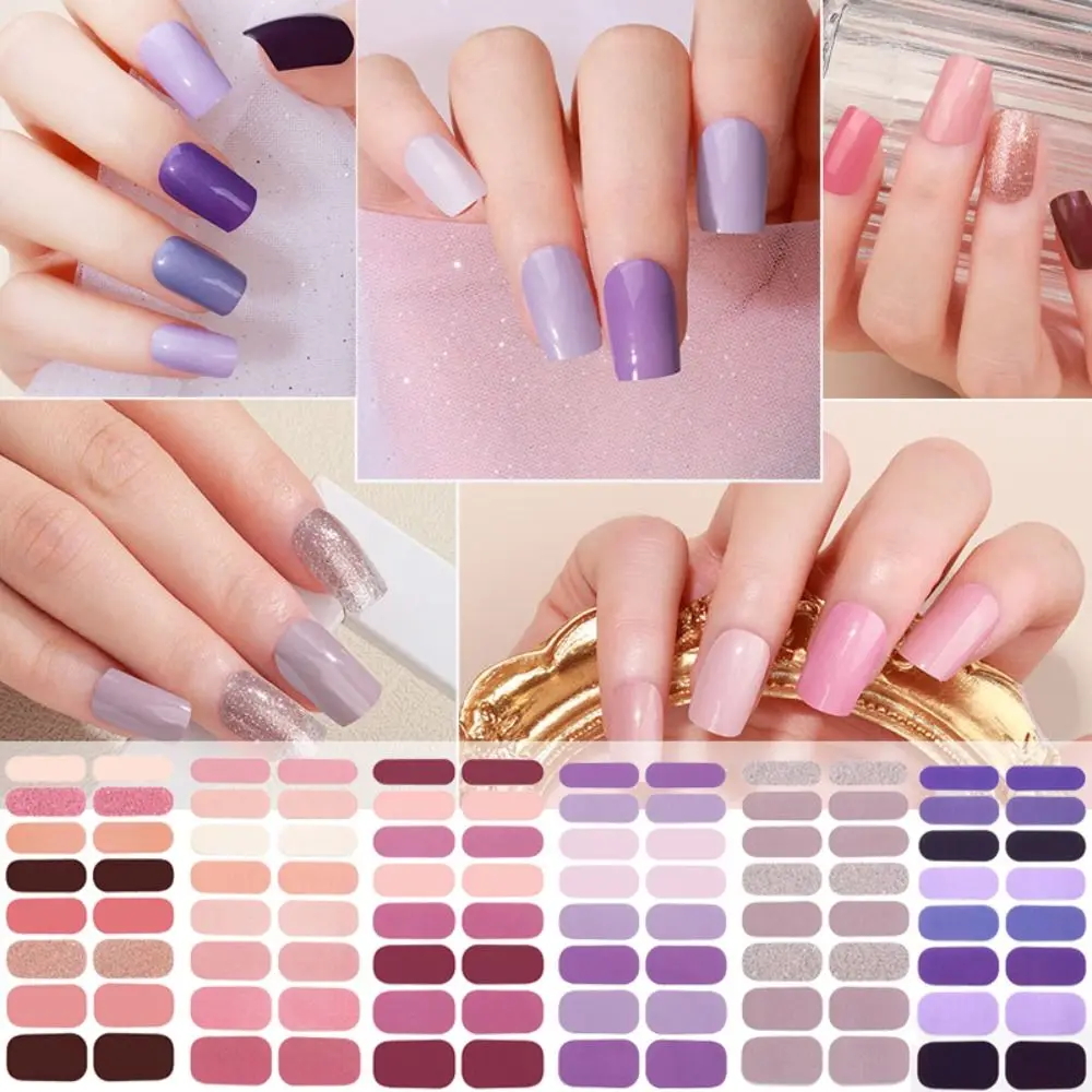 16Pcs Gel Nail Stickers INS Trendy Solid Color Simple Nail Art Stickers Strips Gel Full Nail Wraps DIY Making