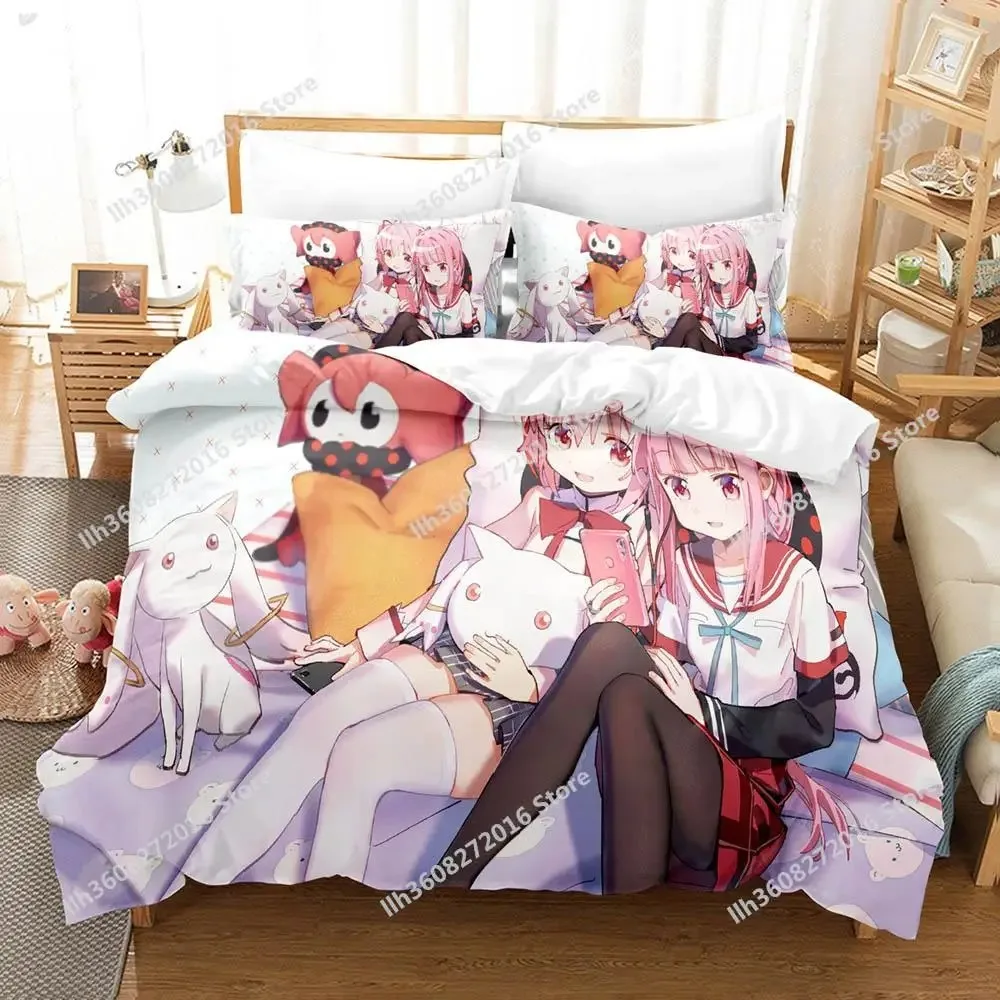 Madoka Magica Bedding Set Single Twin Full Queen King Size Bed Set Adult Kid Bedroom Duvetcover Sets 3D Anime Bed Sheet Set