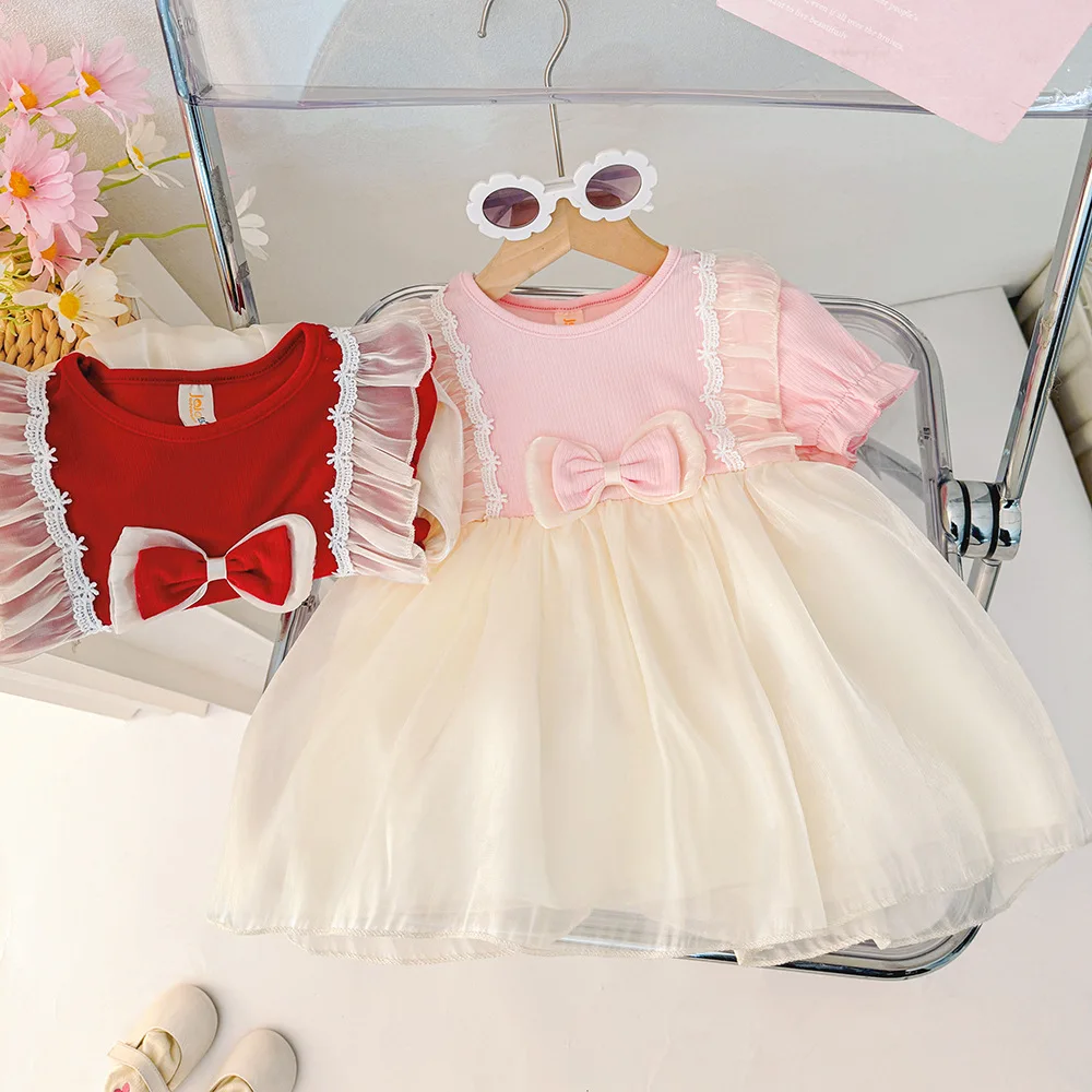 

Baby Girl Dress Summer Bow Lace Side Bubble Sleeve Puffy Girl Kid's Dress Cute Birthday Celebration Baby Clothes Girl
