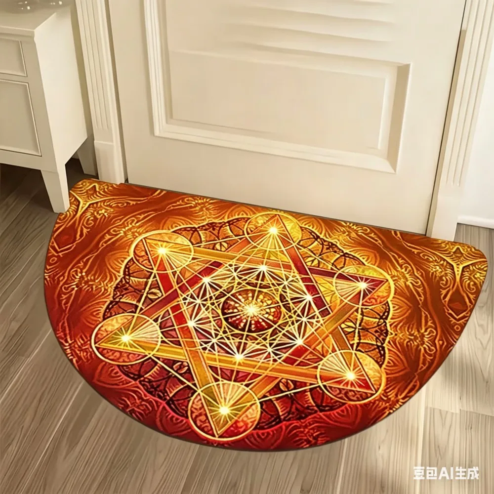 Spiritual Metatron Cube Semicircle Entrance Rug Welcome Door Mat Half Moon Floor Mat Non Slip Welcome Doormat