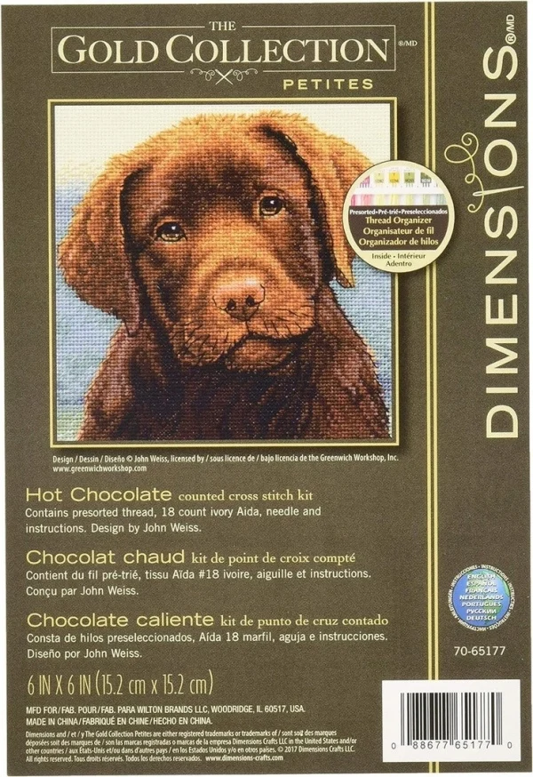 Cross Stitch Set DIY Embroidery Set, Cross Stitch Kit, DMC Threads, Craft Pattern, 11-DIM70-65177 Chocolate colored puppy 30-28