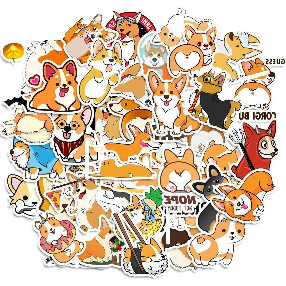 Criativo Corgi Dos Desenhos Animados Adesivo DIY Decoração de Animais, À Prova D \'Água, Computador, Bagagem, Mesa, Carro, Personalidade, Atacado,