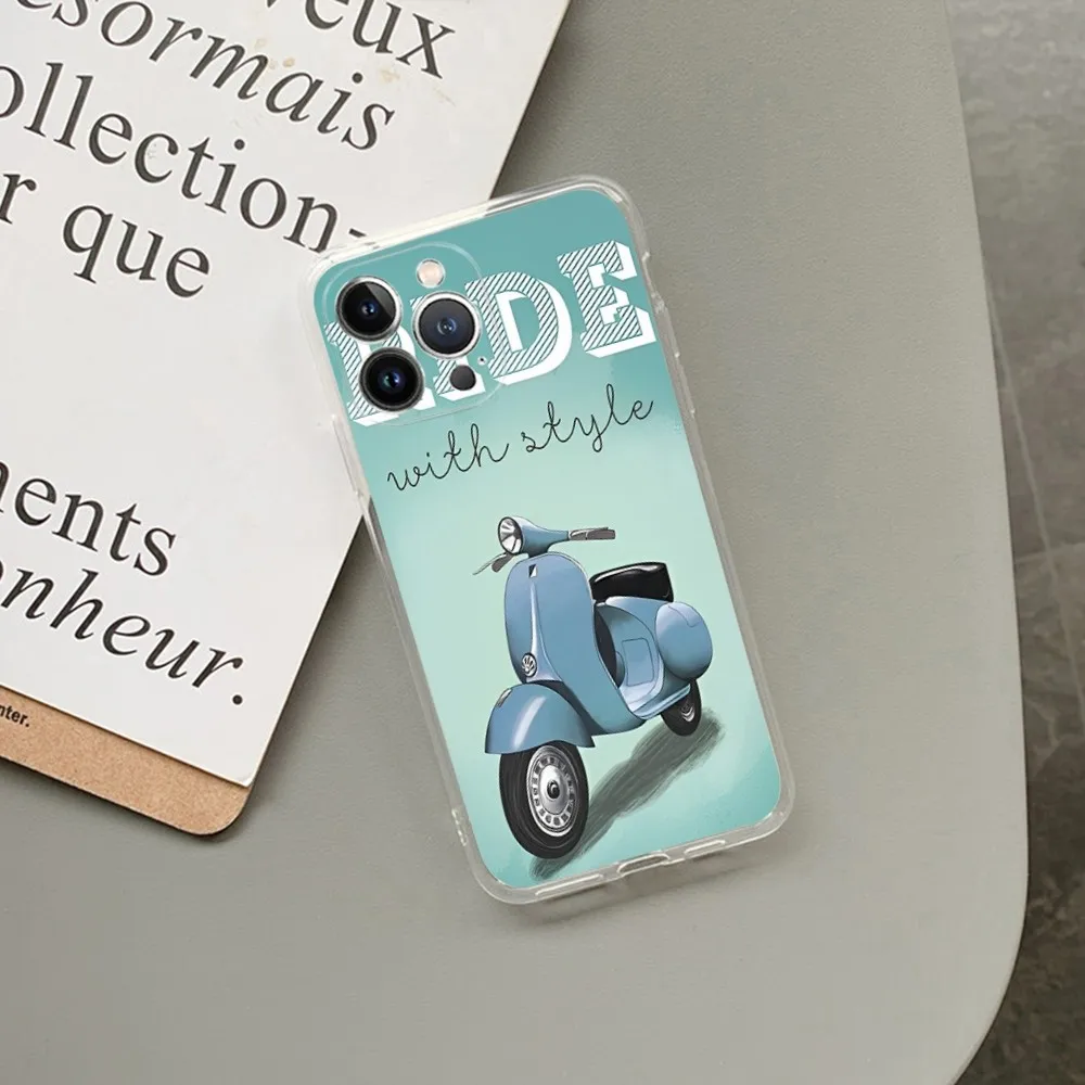 Vespa Scooter Motorcycle Phone Case For iPhone 13 14 Pro Max XS XR 12 11 Pro 13 Mini 6 7 8 Plus Clear Back Cover Capa