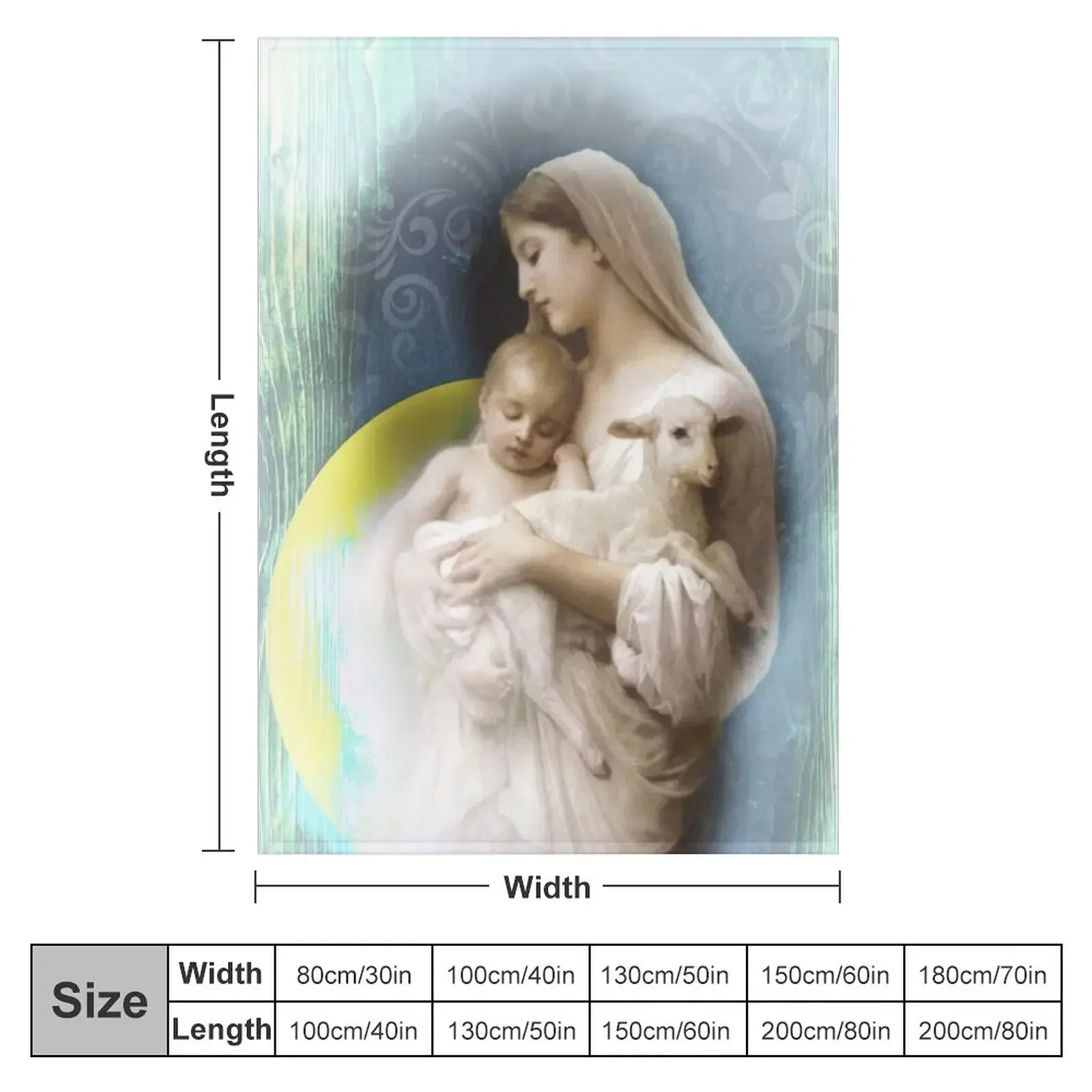 Mother with Baby and Lamb Jesus Virgin Mary Christian woman retrowave synth green yellow 80s pastel floral backgro Throw Blanket