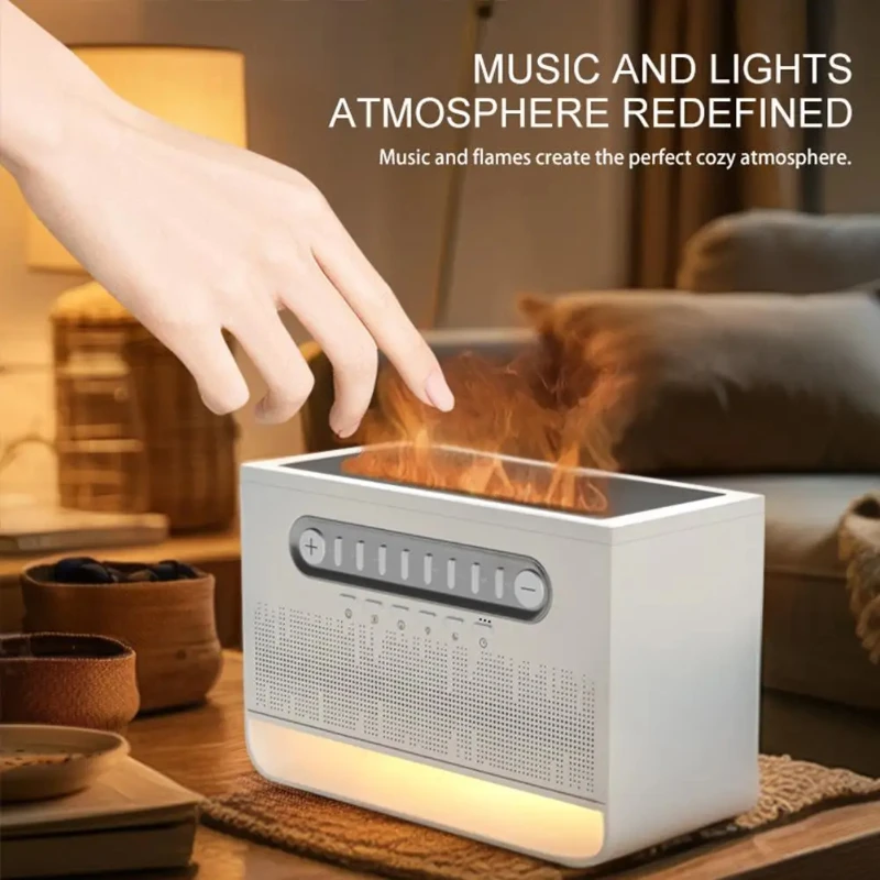 3 In 1 Simulation Flame Humidifier Bluetooth Speaker White Noise Machine Sleep Night Light Essential Oil Aroma Diffusers