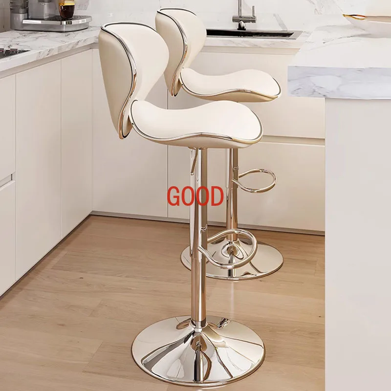 

Luxury Metal Bar Stool Modern Design Back Adjustable Height Party Chairs White Rotatable Taburetes De Bar Home Furniture