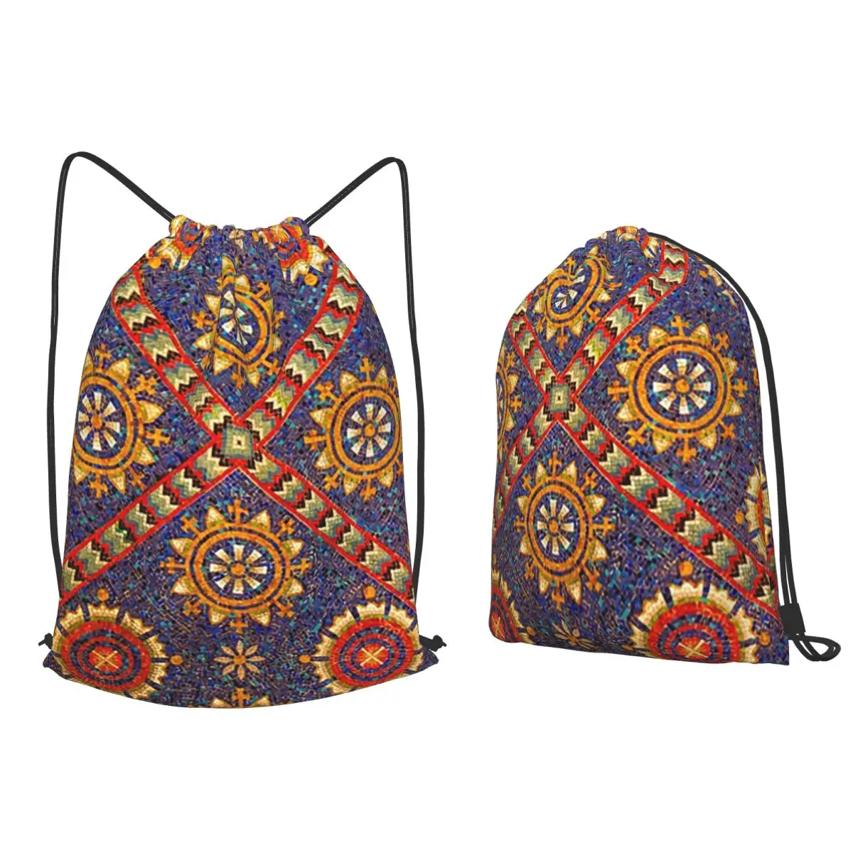 Intricate Symmetrical Mosaic Tile Backpacks Portable Drawstring Bundle Pocket Sundries Bag Book Bags for Man Woman Students