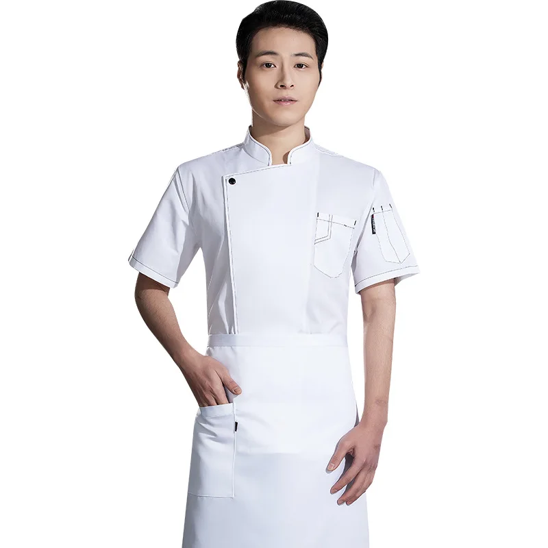 Curto manga uniforme Chef com bordado personalizado, logotipo impresso, Summer Workwear, Catering Cozinha e Hotel