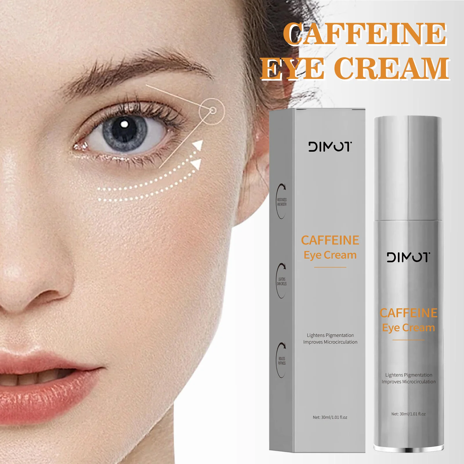 

Крем для глаз с кофеином, 30 мл, уход за темными кругами, морщинами, уменьшение отечности, облегчение, против старения, выцветание, тонкие линии с витамином С, гиалуроновая кислота