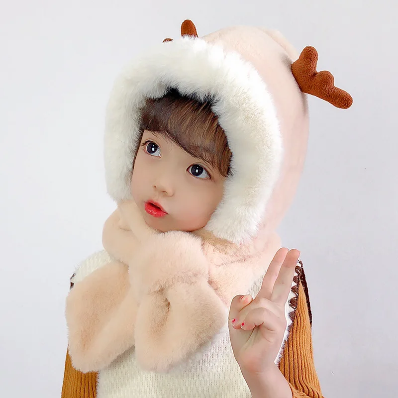 Cute Winter Baby Scarf Hats Cartoon Hooded Boys Girls Bunny Cap Beanies Children Kids Warm Plush Earflap Bonnet Hat For Newborns