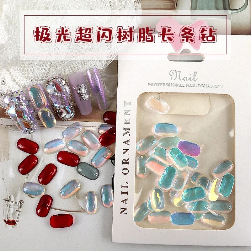 30 piezas purpurina Aurora Nail Charms pedrería hielo transparente diamante joyería DIY resina decoración calcomanías