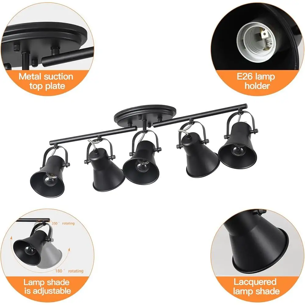5등 트랙 조명 키트 조정 가능한 회전식 천장 조명 현대 산업 스타일 거실 침실 복도 홈 장식