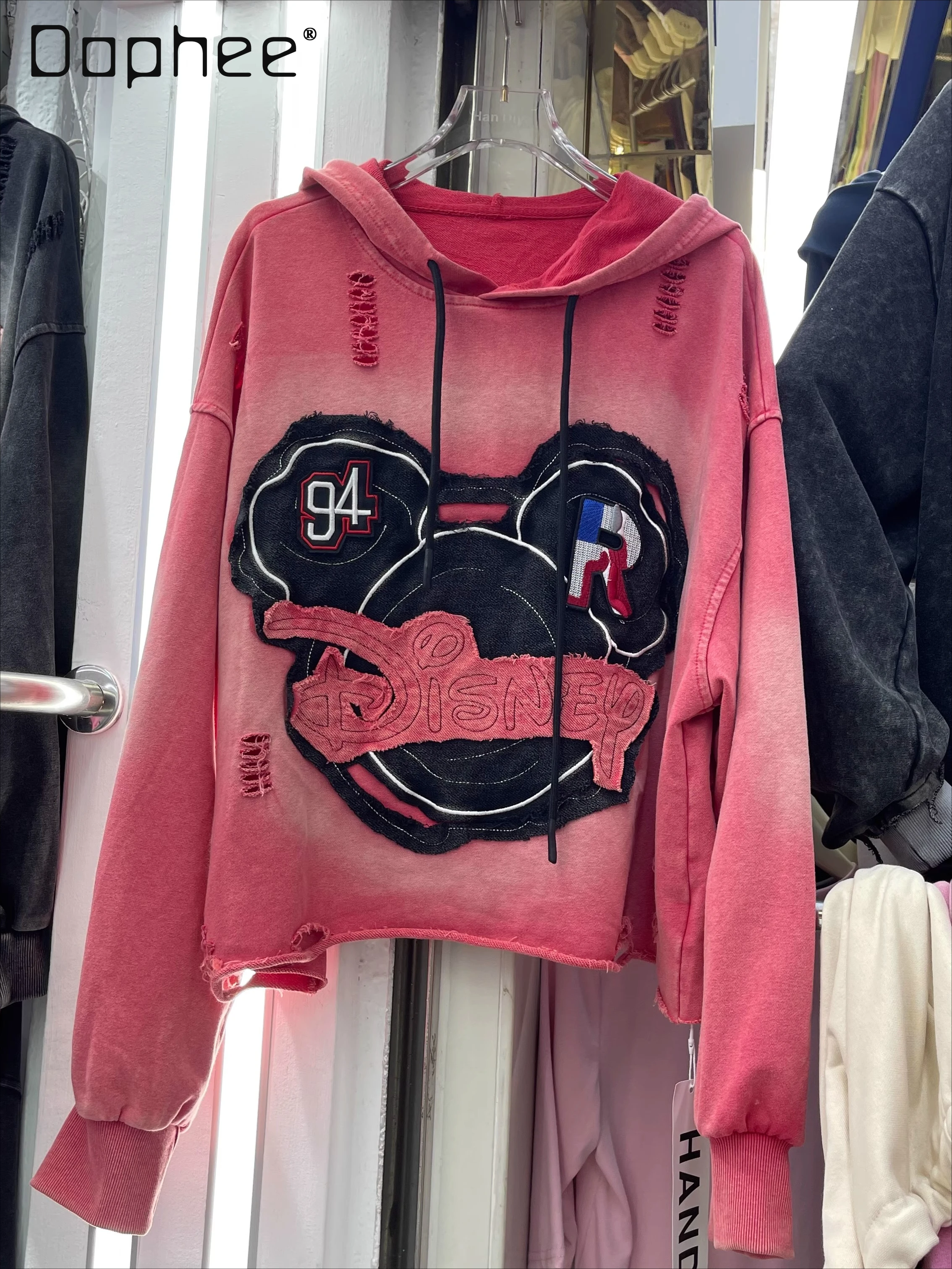 

Korean Fashion Trend Casual Retro Cartoon Pattern Hoodie for Women Loose Versatile Top Trendy Sweatshirts Streetwear Women