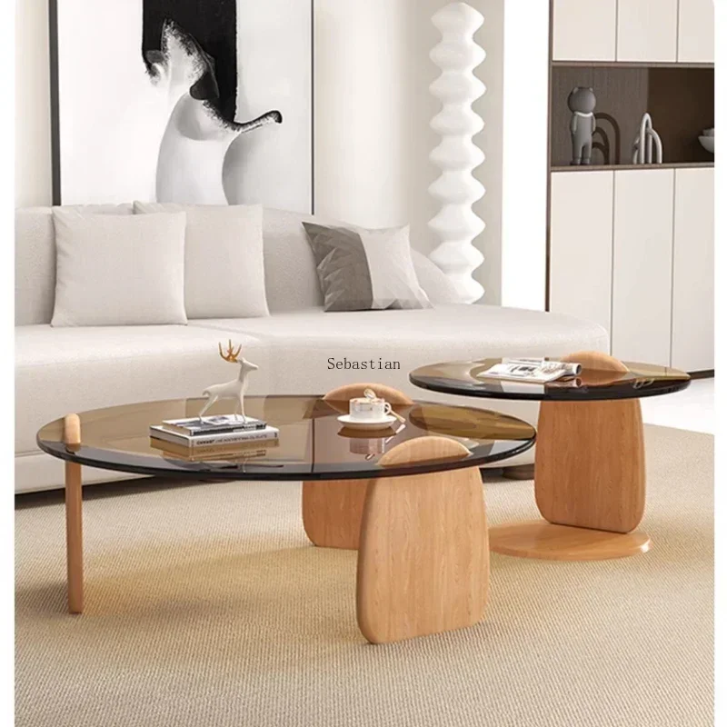 Tempered Glass Coffee Table Creative Combination Living Room Balcony Sofa Coffee Tea Table Small Apartment Round Edge Table