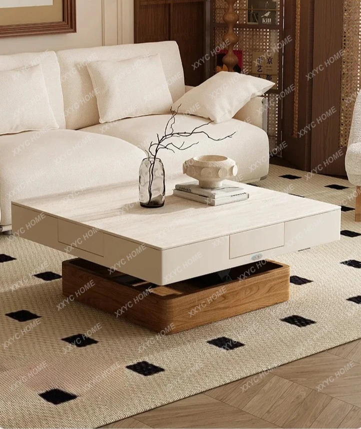 Multifunctional rock slab coffee table lifting mahjong table integrated dual-purpose household small apartment