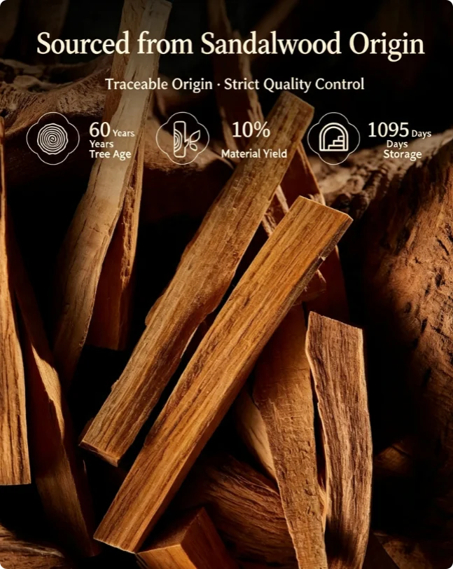 Natural Old Mountain Sandalwood Incense Sticks Mellow Creamy Woody Scent for Meditation Yoga Home Air Freshener Wooden Gift Box