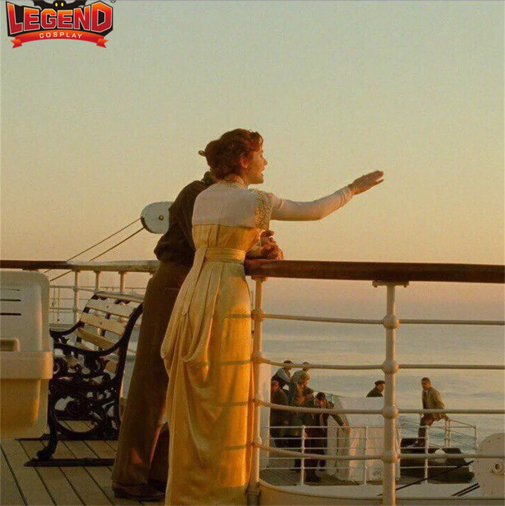 Titanic Rose Cosplay Costume Yellow Kate Winslet Rose Dewitt Bukater Cosplay Titanic Strolling Dress Edwardian Era Dress