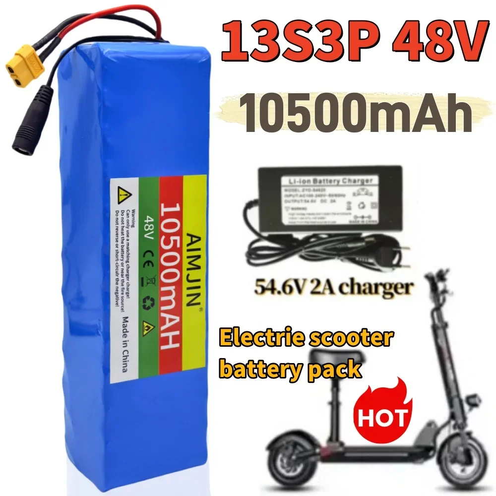 

48V 10.5Ah 1000W 13S3P lithium-ion battery pack, Suitable for 54.6V electric bicycles and electric scooter, with reinforced Bms