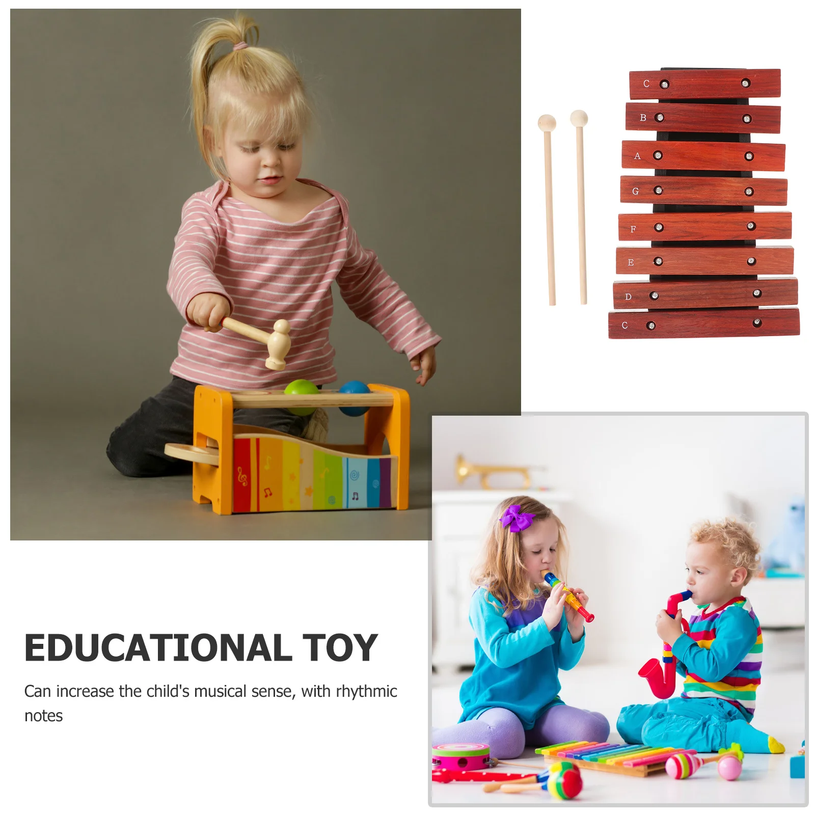 

Wooden Xylophone For Kids 8-Key Music Instrument Toddler Beginner Percussion With Mallets Children Gift Educational Tool