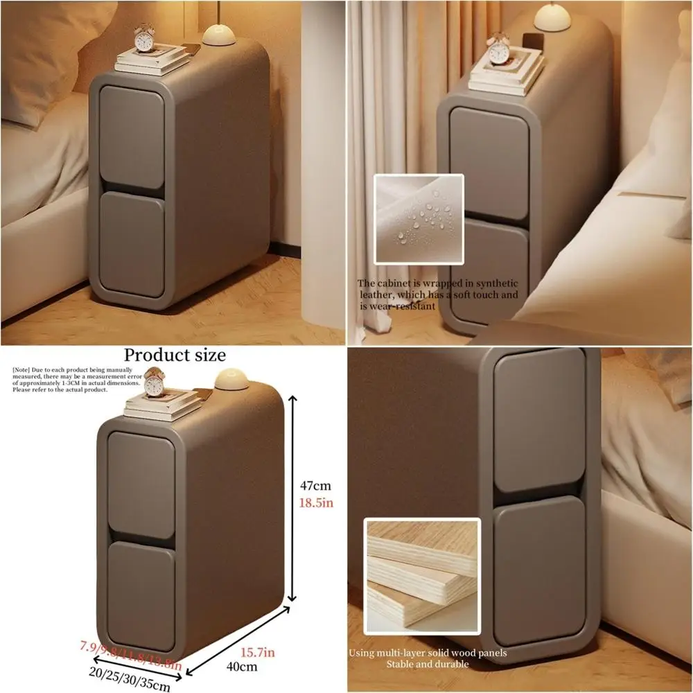 contemporary 2-drawer wooden nightstand with leather top for modern bedrooms