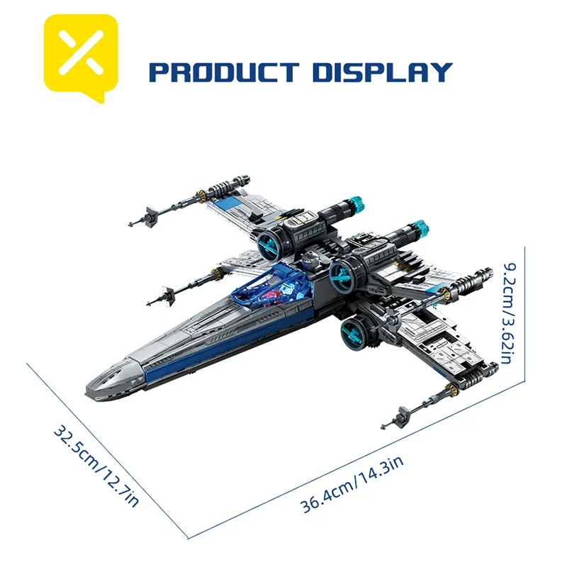 X-Wing Space Fighter Building Blocks Set Mechanical Linkage Wings Retractable Landing Gear LED Light Bricks with Pilot for Kids