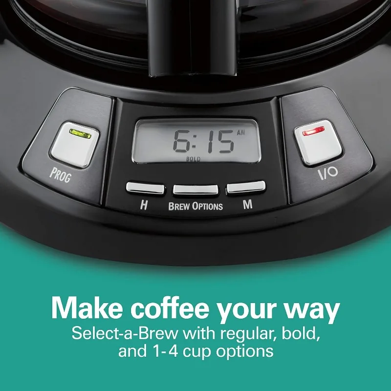 OUIO-programável Drip Coffee Maker, 12 Cup, 3 Opções Brew, Jarra de vidro, Auto Pause and Pour, inoxidável preto, 46293