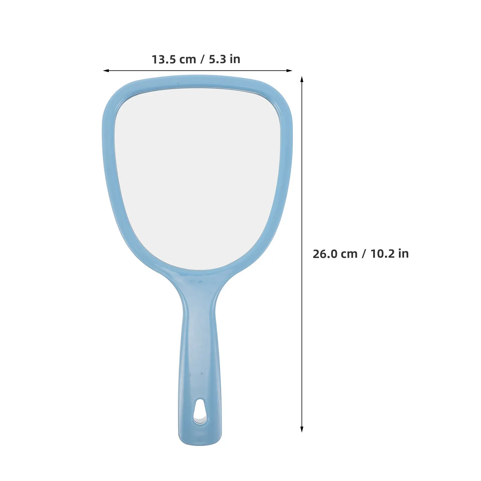 Small Blue Handheld Makeup Mirror Plastic Frame Single Sided Hanging Hole Portable Travel Salon Personal Grooming Hand Mirror