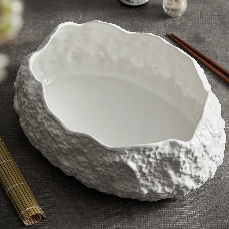 Solid Color Rock Patterned Ceramic Plate, Soup Bowl, Tableware, Hotel Restaurant Large Seafood Sashimi Platter, Dry Ice Plate