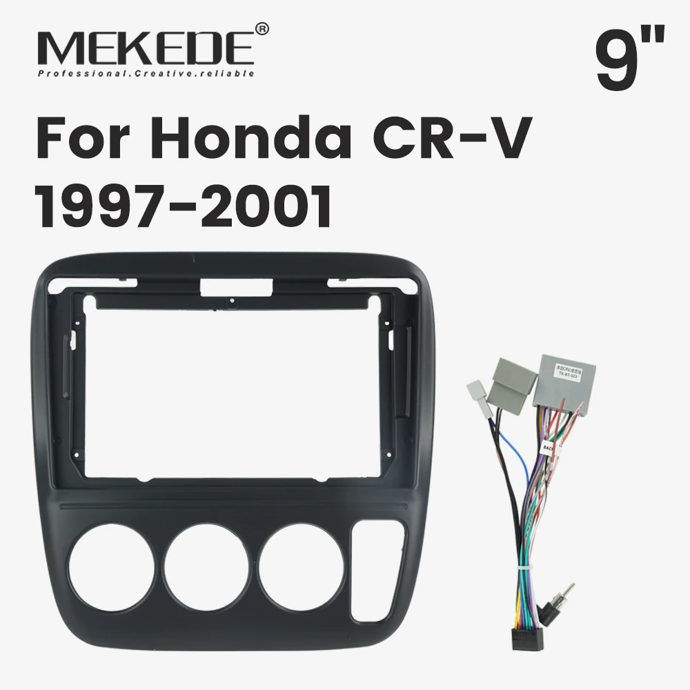 MEKEDE Armaturenbrett-Verkleidungs-Set für Autoradio, passend für Honda CR-V 1997-2001, Rahmenadapter, Verkleidungspanel, Kabel