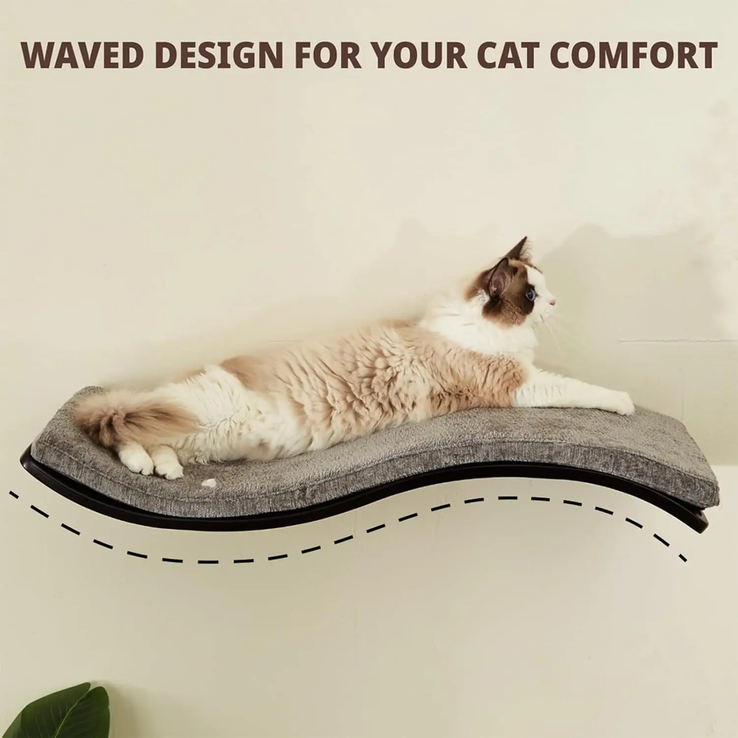 

Cat Shelf with Comfortable Cushion - Wave Modern Cat Bed - Minimalistic Floating Wall Perch - Wooden Wall Mounted Cats Furniture