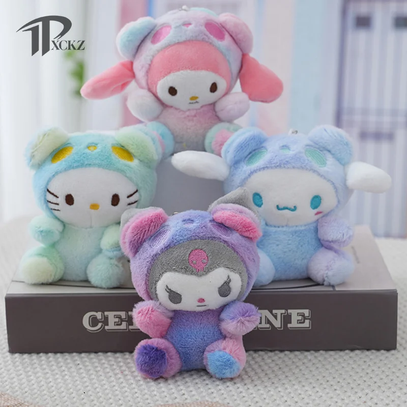 Tie Dye Sanrio Cartoon Plush Toy Cute Kuromi Hello Kitty My Melody Cinnamoroll Soft Stuffed Dolls Keychain Pendants Couple Gifts