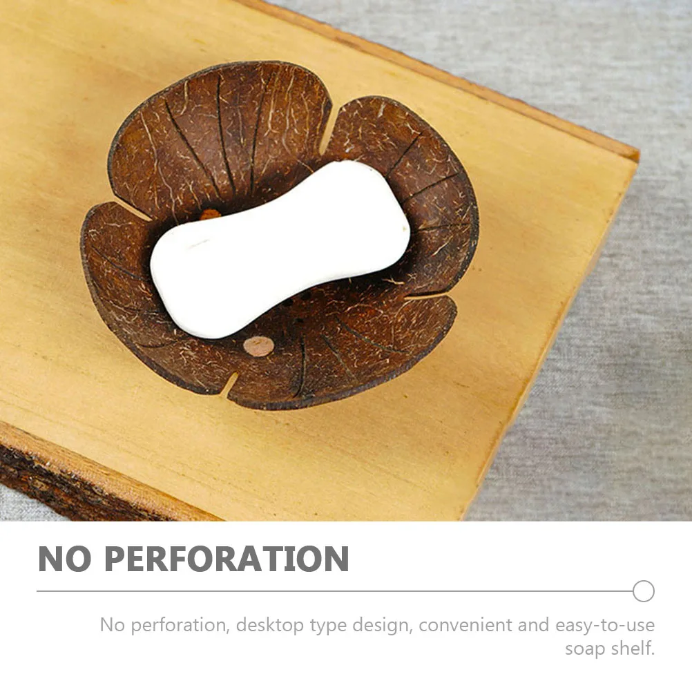 

Wooden Coconut Soap Dish Self Draining Bathroom Accessories Soap Holder Flower Shape Storage Rack Practical Design