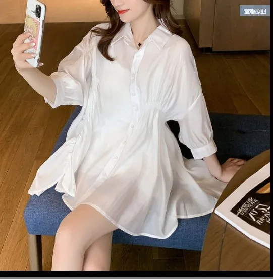 

Woman Clothes Set Casual Maternity Summer Clothing Suits Solid Color Turn-Down Collar Shirts+Belly Shorts Twinset Loose Pregnant