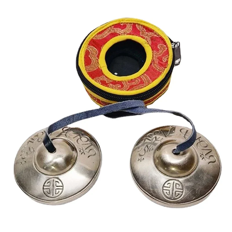 Full Moon Tinkle Bell White Copper Cymbal Tibetan Bells with Bag Retro Buddhist Meditation Bell Sound Healing Instrument Gifts