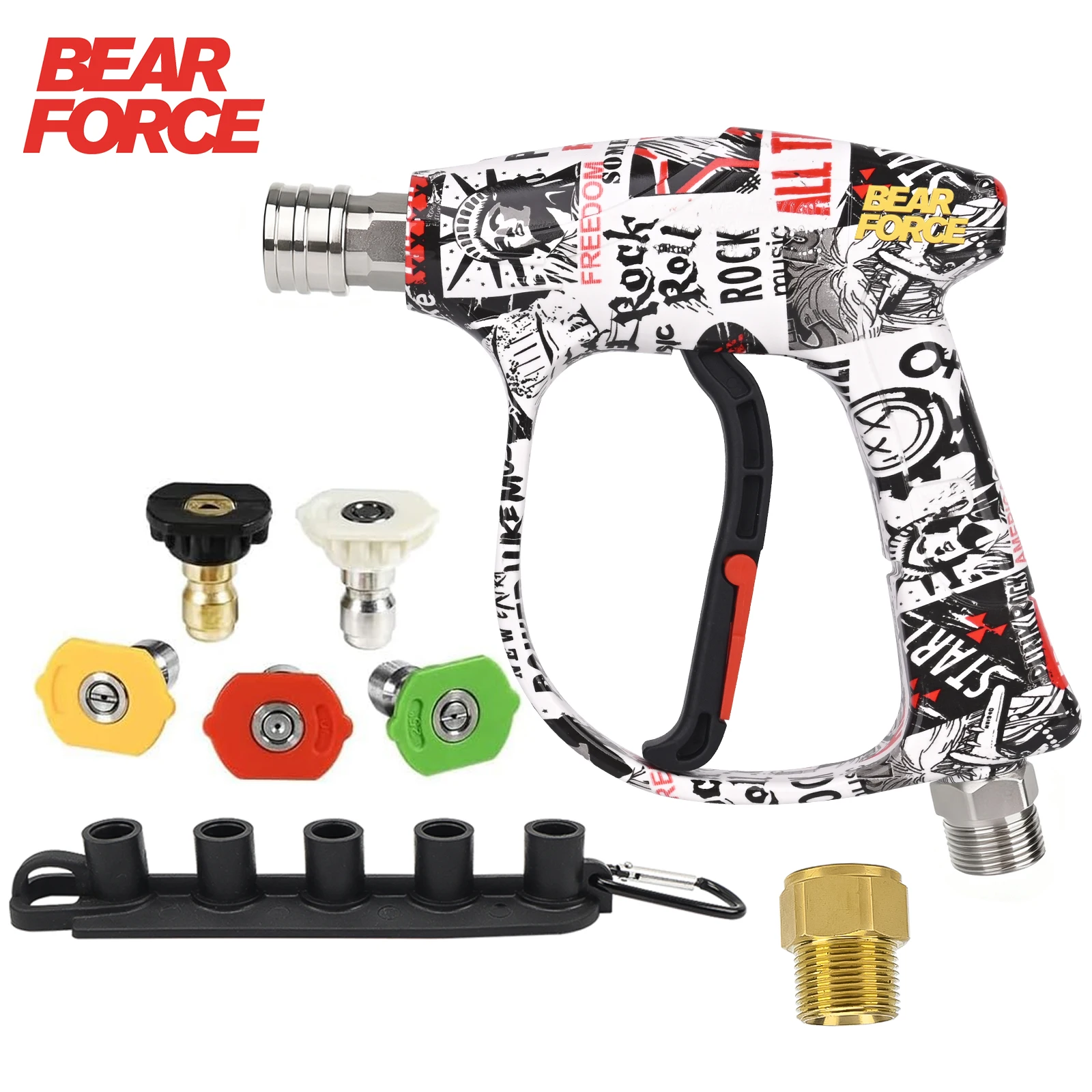 

BEAR FORCE Pressure Washer Color Painted Spray Gun Kit 210Bar Max lnlet M22-ID14mm with 1/4" Quick Connector & 5 Spray Nozzles